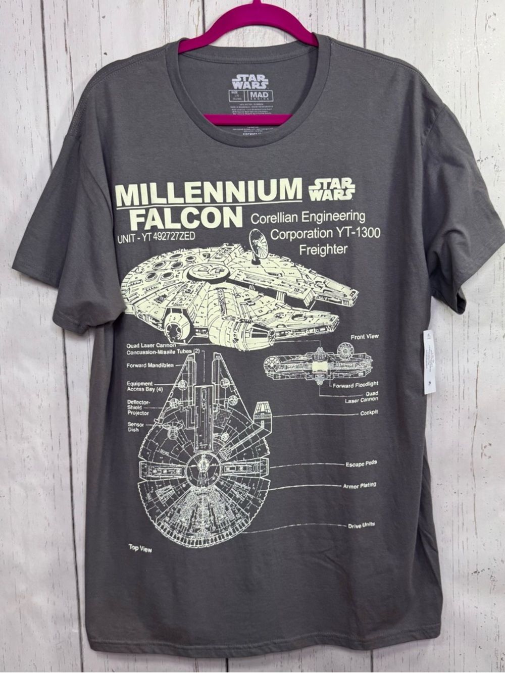 Star Wars Millennium Falcon Graphic Tee Gray Sci Fi Nerd Streetwear Y2K Size L